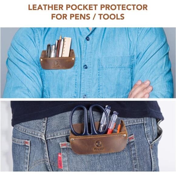 Genuine Leather Pocket Protector for Men, Durable Pocket Tool Pouch,Jeans Shirts - Picture 14 of 16